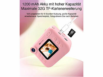 Playtastic Kinder-Sofortbild-Kamera mit Selfie-Objektiv, 2"-Display, 48 MP, pink