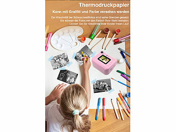 Playtastic Kinder-Sofortbild-Kamera mit Selfie-Objektiv, 2"-Display, 48 MP, pink