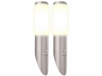Außenleuchte Edelstahl: Lunartec 2er-Set 1-flammige Außen-Wandlampen, PIR-Sensor, E27, Edelstahl, IP65