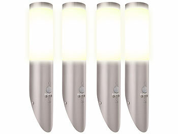 Außenleuchten E27: Lunartec 4er-Set 1-flammige Außen-Wandlampen, PIR-Sensor, E27, Edelstahl, IP65 