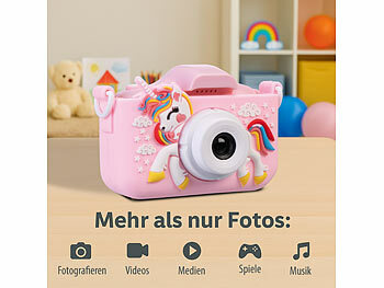 Playtastic 2er-Set Selfie-Kinderkameras, 2''-IPS-Display, 1080p, rosa/blaue Hülle
