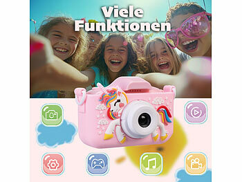 Playtastic 2er-Set Selfie-Kinderkameras, 2''-IPS-Display, 1080p, rosa/blaue Hülle
