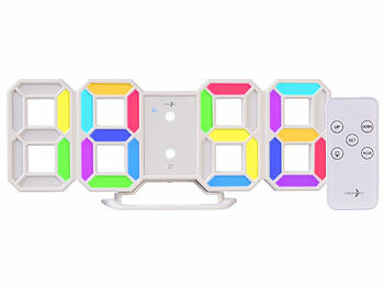 Desktopuhr: Lunartec Digitale USB-LED-Tisch- & Wanduhr, große 7-Segment-Ziffern, Wecker,RGB