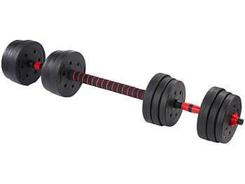 PEARL sports 2in1-Kurz- und Langhantel-Set, 29 kg, verstellbar, Sternverschlüsse 