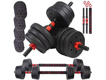 Hantel: PEARL sports 2in1-Kurz- und Langhantel-Set, 29 kg, verstellbar, Sternverschlüsse 