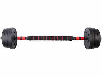 PEARL sports 2in1-Kurz- und Langhantel-Set, 29 kg, verstellbar, Sternverschlüsse 