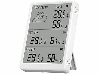 Luminea Home Control WLAN-Temperatur- & Luftfeuchtigkeits-Set mit Display, 3 Sensoren