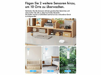 Luminea Home Control 5er-Set Temperatur- & Feuchtigkeitssensoren, WLAN-Gateway, App, IP65 