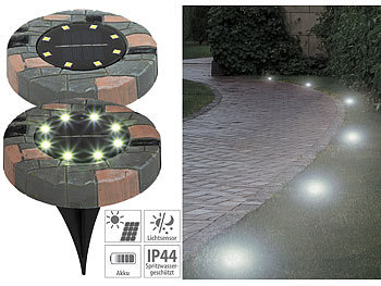 8er Set 8-LED Bodenstrahler Solar Lampe Bodeneinbauleuchte Garten Leuchte Rund 