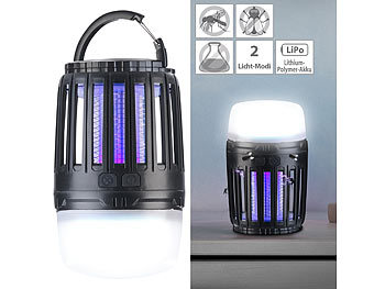 Insektenlampe: Exbuster 2in1-UV-Insektenvernichter und Camping-Laterne mit Akku, dimmbar, USB