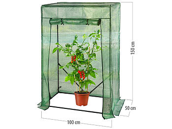 Royal Gardineer 2er-Set Tomaten-Folien-Gewächshäuser, Aufroll-Tür, 100x50x150 cm, grün