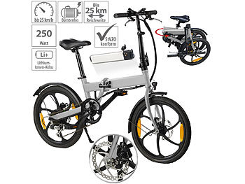 E Bike: eRädle Klapp-Pedelec 20", bürstenloser 250W-Motor, 36-V-Akku, 6,8 Ah, 25 km/h