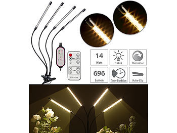 Pflanzenbeleuchtung: Lunartec 4-flammige Vollspektrum-LED-Pflanzenlampe, 360°-Schwanenhals, USB