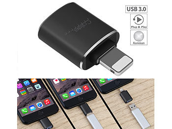 iPhone USB Stick: Callstel Kompakter USB-3.0-OTG-Adapter für Lightning-Anschluss, Metallgehäuse
