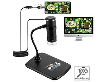 Forfatter Markér Uartig Somikon USB Lupe: 3in1-USB-Mikroskop mit Kamera, Ständer, 1000-fach  Vergrößerung, 8 LEDs (Microscop)