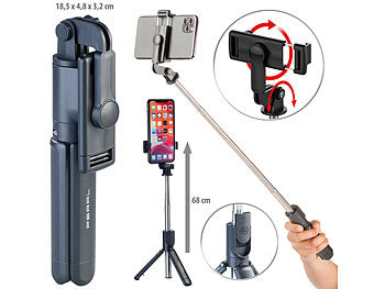 Selfiestick: PEARL 2in1-Smartphone-Stativ & Selfie-Stick bis 68 cm, inkl. Fernauslöser