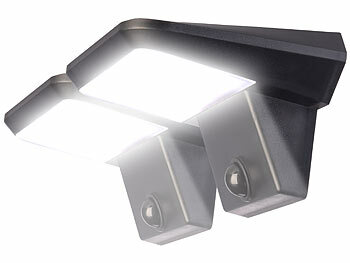 Solarlampen aussen: Luminea 2er-Set kabellose Solar-LED-Außenstrahler, PIR-Bewegungsmelder,200 lm