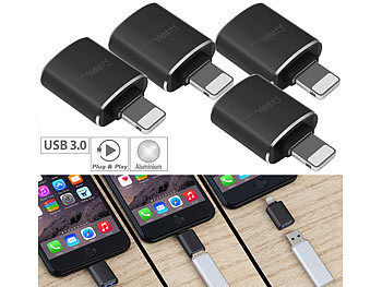 USB-Adapter Apple iPhone: Callstel 4er-Set kompakte USB-3.0-OTG-Adapter für Lightning-Anschluss