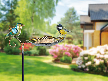 Royal Gardineer Vogelfutterbars: 2er Set Dekorative Vogeltränke aus  Gusseisen, 3-teiliger Erdspieß (Vogelfutterstelle)