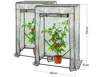 Royal Gardineer 2er-Set Tomaten-Folien-Gewächshäuser, Aufroll-Tür, 100x150x50 cm, weiß