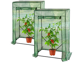 Gewächshaus für Balkon: Royal Gardineer 2er-Set Tomaten-Folien-Gewächshäuser, Aufroll-Tür, 100x50x150 cm, grün