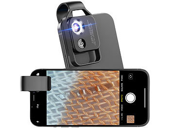 Somikon Mikroskop-Vorsatzlinse für Smartphones, 200-fache Vergrößerung, 6 LEDs