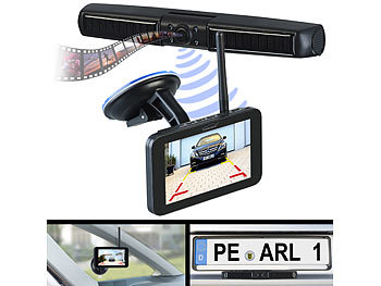 Einparkhilfe: Lescars Kabellose Solar-Funk-Rückfahrkamera mit Full HD & 5" (12,5 cm) Monitor