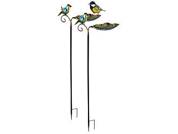 Vogeltränke Vogelbad: Royal Gardineer 2er Set Dekorative Vogeltränke aus Gusseisen, 3-teiliger Erdspieß
