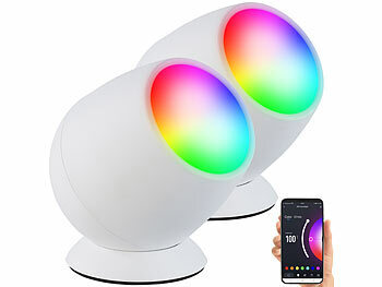 Luminea Home Control 2er-Set WLAN-Stimmungsleuchten, RGB-CCT-LEDs, 210 lm, 2,2 W, USB, weiß