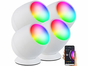 Luminea Home Control 4er-Set WLAN-Stimmungsleuchten, RGB-CCT-LEDs, 210 lm, 2,2 W, USB, weiß