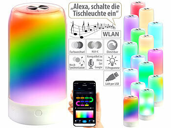 RGB-Tischleuchte: Luminea Home Control Smarte Stimmungsleuchte mit RGB-IC-LEDs, 15 Modi, WLAN, App, weiß