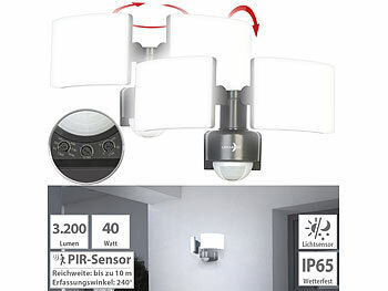 Lunartec 2er-Set Duo-LED-Außenwandstrahler, Bewegungssensor, 3.200lm, 40W, IP65
