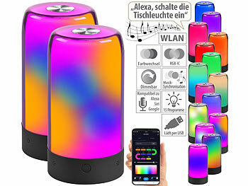 Disco-Lichteffekte: Luminea Home Control 2er-Set smarte Stimmungsleuchten, RGB-IC-LEDs, 15 Modi, WLAN, schwarz