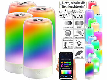 RGB-LED-Tischleuchte: Luminea Home Control 4er-Set smarte Stimmungsleuchten mit RGB-IC-LEDs, 15 Modi, WLAN, weiß