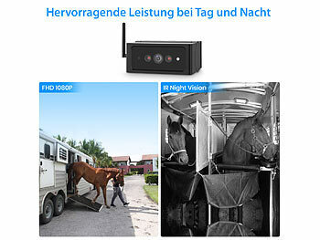 Lescars 2in1-Solar-Funk-Rückfahrkamera- & Überwachungs-Set, Full HD 7"-Monitor