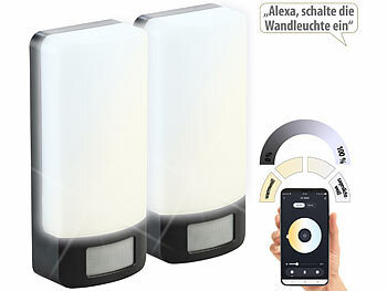 Luminea Home Control 2er-Set CCT-LED-Außen-Wandleuchten, PIR-Sensor, 10 W, 850lm, IP44, App