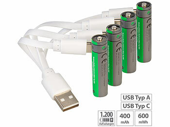 Akkus: tka Wiederaufladbare Batterien Typ AAA, 600mWh, schnellladen per USB, 1,5V