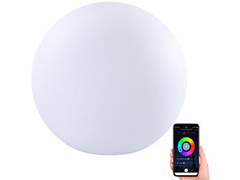 Hängeleuchte Stimmung Wegbeleuchtung Stimmungsleuchte hängend Multicolor: Luminea Home Control WLAN-Akku-Leuchtkugel mit RGBW-LEDs und App, 576 lm, IP54, Ø 30 cm