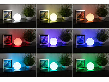Luminea Home Control 2er-Set WLAN-Akku-Leuchtkugeln, RGBW-LEDs, App, 576 lm, IP54, Ø 20 cm