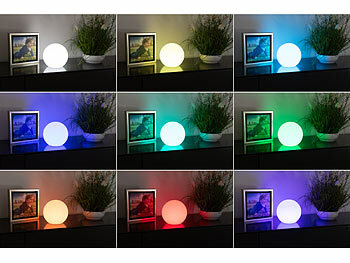 Lunartec Kabellose Akku-Leuchtkugel für innen und außen, Ø20 cm, IP54, RGBW-LED