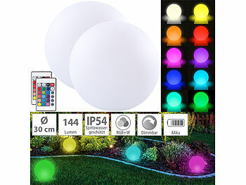 LED-Dekokugel: Lunartec 2er-Set Akku-Leuchtkugeln für innen & außen, Ø 30 cm, IP54, RGBW-LED