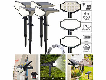 LED-Solar-Gartenleuchte: Luminea 4er-Set High-Power-Solar-LED-Gartenspots, 650 lm, IP65, tageslichtweiß