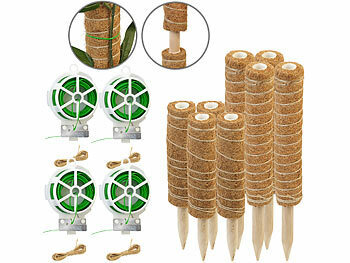 Rankhilfe Zimmerpflanze: Royal Gardineer 8er-Set Rankhilfen aus Kokosfaser & Holz, 2x40 cm, 2x30 cm, Juteschnur