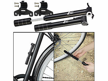 Fahrradreifen-Luftpumpe: AGT 2er-Set Ultrakompakte Aluminium-Fahrradpumpe, Multiventil, Halterung