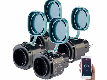 Funksteckdose: Luminea Home Control 4er-Set Outdoor-WLAN-Steckdosen mit Energiekostenmesser, App