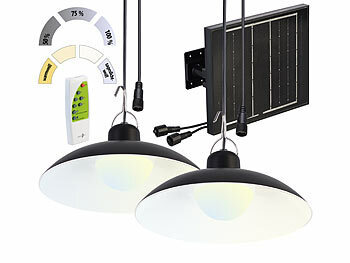 Lunartec Deckenlampe: Solar-LED-Doppel-Hängelampe, 2x 105 lm, weiß (Solar Pendelleuchte) Timer, Akku, warmweiß 
