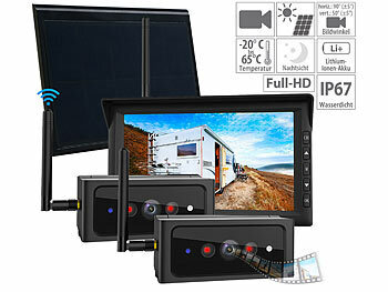 Rückfahrkamera USB: Lescars 2in1-Solar-Funk-Rückfahrkamera-& Überwachungs-Set & Erweiterungskamera
