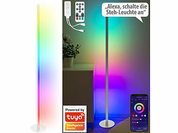 Luminea Home Control WLAN-Steh-/Eck-Leuchte, RGB-IC-LEDs, 12 W, dimmbar, App, 155 cm, weiß