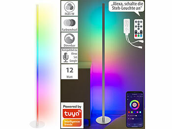LED Eck-Stehlampe: Luminea Home Control WLAN-Steh-/Eck-Leuchte, RGB-IC-LEDs, 12 W, dimmbar, App, 155 cm, weiß