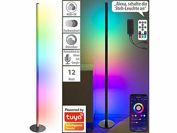 LED Stehlampe: Luminea Home Control WLAN-Steh-/Eck-Leuchte, RGB-IC-LEDs, 12W, dimmbar, App, 155cm, schwarz